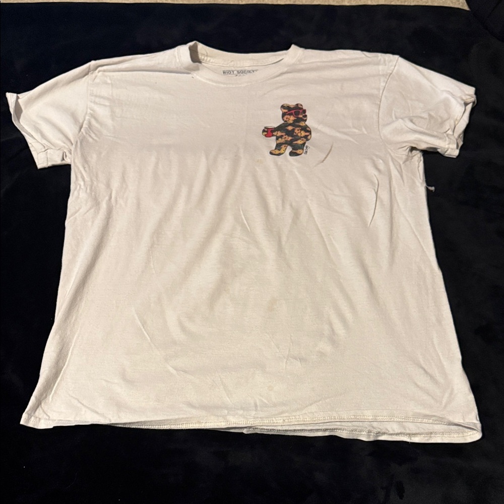 Riot Society White Tee with Bear Graphic